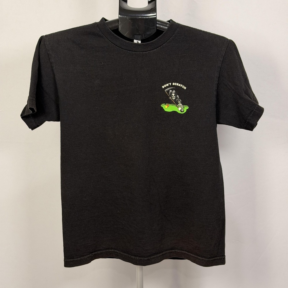 Last Call Co Shirt Mens Small Black Don't Scratch Grim Reaper Pool Graphic Tee